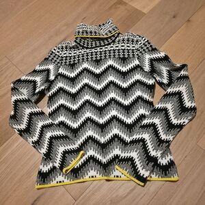 Anthropologie Black and White Chevron Sweater with Yellow Accents